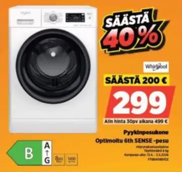 Pyypinkpesukone Optimoltu 6th SENSE-pesu