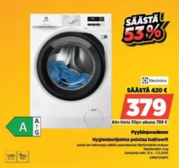 Pyypinpesukone Hygiensiaohjelma poistaa bakteerit