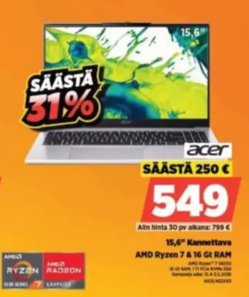 Acer - 15,6" Kannettava AMD Ryzen 7 & 16 GT RAM