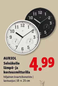 Seinäkello lämpö- ja kosteusmittarilla