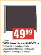 TABELL Sivumarkíisi terassille 160x300 cm