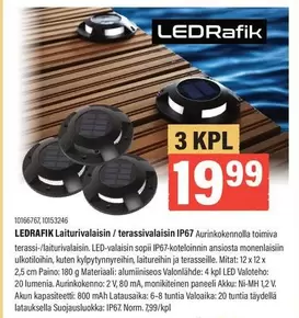 LEDRAFIK Laiturivalaisin / terassivalaisin IP67 Aurinkokennolla toimiva