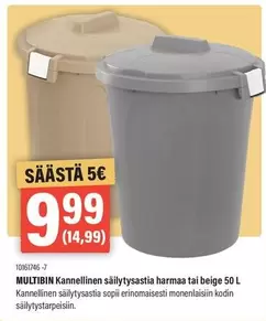 MULTIBIN Kannellinen säilytystastia harmaa tai beige 50 L