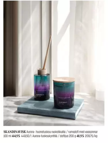 Aurora huonetuoksu ruokotikuilla / ruumdoft med vrasspinnar
