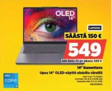 Intel - 14" Kannettava Upea 14" OLED-näyttö eloisilla väreillä