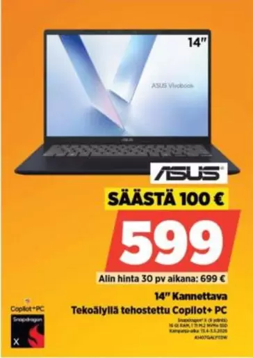 Asus - 14" Kannettava Tekoälyllä Tehostettu Copilot+ PC