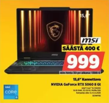 Intel - 15,6" Kannettava NVIDIA GeForce RTX 5060 8Gt