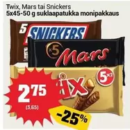 Snickers - Mars,  tai Twix suklaapatukka