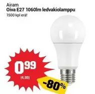 Oiva E27 1060lm ledvakiolamppu