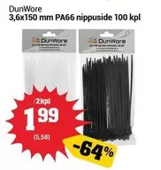 3,6x150 mm PA66 nippuside 100 kpl