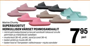 HERKULLISEN VÄRISET PEHMOSANDAALIT