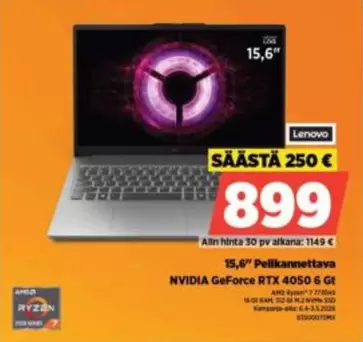 Nvidia - 15,6" Pelikannettava NVIDIA GeForce RTX 4050 6 Gb