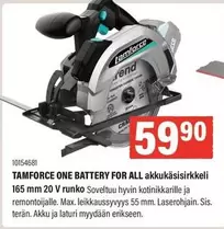 TAMFORCE ONE BATTERY FOR ALL Akkukäsisirkkeli 165 mm 20 V runko