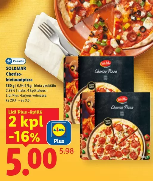 Chorizo-kiviuunipizza