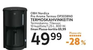 Obh Nordica - Pro Aroma Termos OP3038NO TERMOSKAHVINKEITIN