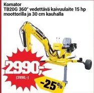 Hp - TB20G 360° vedettävä kaivuulaite 15 hp moottorilla ja 30 cm kauhalla