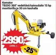 Hp - TB20G 360° vedettävä kaivuulaite 15 hp moottorilla ja 30 cm kauhalla