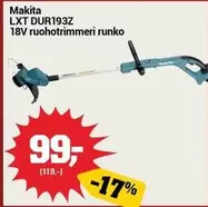 Makita - LXT DUR193Z 18V ruohontrimmeri runko