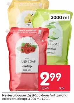 Nestesaippuan täyttöpakkaus