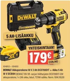 Dewalt - Akkuporakone 18 V 2 Ah DCD708DIT + Akku 5 Ah 18 V DCB184