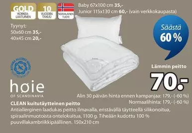 Nordic - Baby 67x100 cm 35,- Junior 115x130 cm 60,- (vain verkkokaupasta)