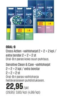 Oral B - Cross Action -vaihtoharjat 2 + 2 + 2 kpl / extra borstar 2 + 2 + 2 st, Sensitive Clean & Care -vaihtoharjat 2 + 2 + 2 kpl / extra borstar 2 + 2 + 2 st