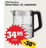 Obh Nordica - Venice Glass 1,5L vedenkeitin