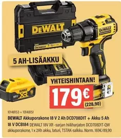 Dewalt - Akkuporakone 18 V 2 Ah DCD708DIT + Akku 5 Ah 18 V DCB184