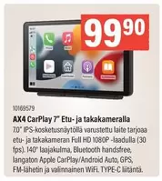 AX4 CarPlay 7" Etu- ja takakameralla