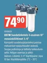USTM Suodatinkotelo 3-osainen 10" messinkiliittimet 3/4"