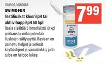Testiliuskat kloori/pH tai aktiivihappi/pH 50 kpl