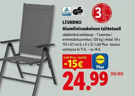 Alumiinirunkoinen taittotuoli