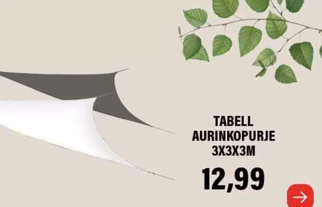 TABELL AURINKOPURJE 3X3X3M