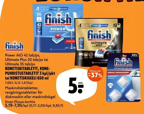 Nordic - Power AIO 42 tab/ps, Ultimate Plus 20 tab/ps tai Ultimate 35 tab/ps KONETISKITABLETIT, KONE-PUHDISTUSTABLETIT 3 kpl/pkt tai KONETISKIGEELI 650 ml
