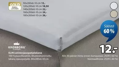 Lakana - ELIN satiinijauspatjalakana 90x200-10 cm