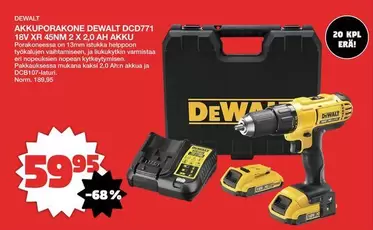 Dewalt - AKKUPORAKONE DCD771 18V XR 45NM 2 X 2,0 AH AKKU