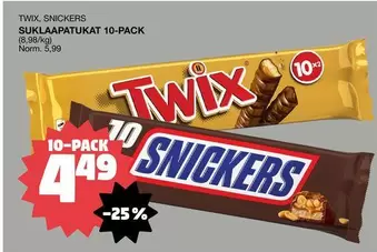 Snickers - TWIX, SNICKERS SUKLAAPATUKAT 10-PACK