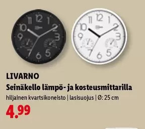 Seinäkello lämpö- ja kosteusmittarilla