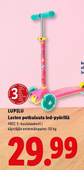 Lasten potkulauta led-pyörillä