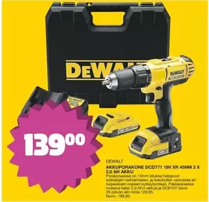 Dewalt - Akkuporakone DCD771 XR 45NM 2 X 2.0 AH
