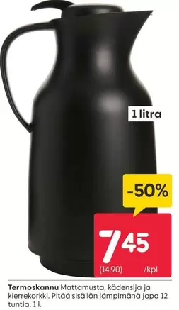 Termoskanmu Mattamusta, kädensija ja kierrekorkki