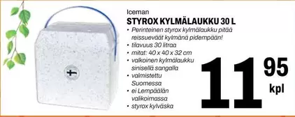 STYROX KYLMÄLAUKKU 30 L