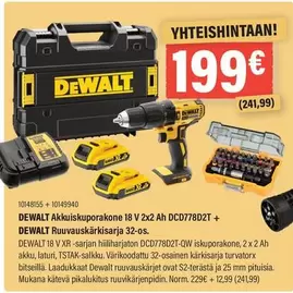 Dewalt - Akkuporakone 18 V 2x2 Ah DCD778D2T + Ruuvauskärkisarja 32-os.