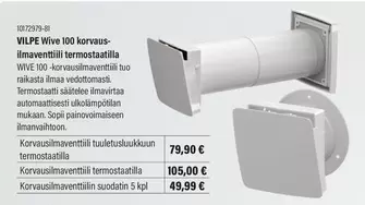 VILPE Wive 100 korvausilmanvaihtiventtiili termostaatilla