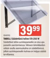 TABELL Säädettävä teline 170-250 W
