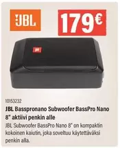 JBL - Basspronano Subwoofer BassPro Nano 8" aktiivi penkin alle