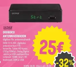 Denver - DIGIBOKSI ANTENNIVERKKOON DVB-T2 H.265-digiboksi antenniverkkoon