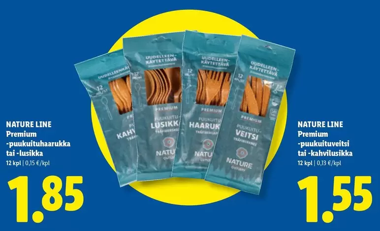 Nature Line Premium puukulttuurituotteet - lusikka, haarukka, veitsi