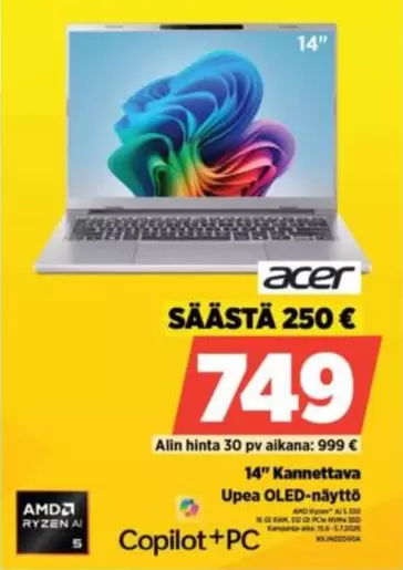 Acer - 14" Kannettava Upea OLED-näyttö