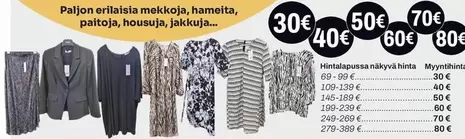 Mekkoja, hameita, paitoja, jakkuja